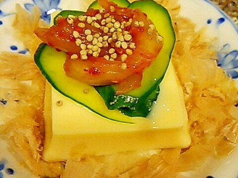 きゅうりとキムチの卵豆腐